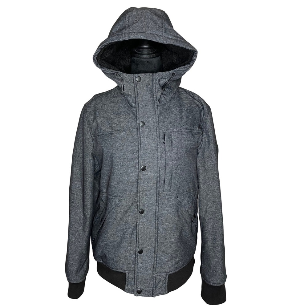 Levi's Soft Shell Hooded Sherpa Lined Utility‎ Jacket Mens Gray Black Small